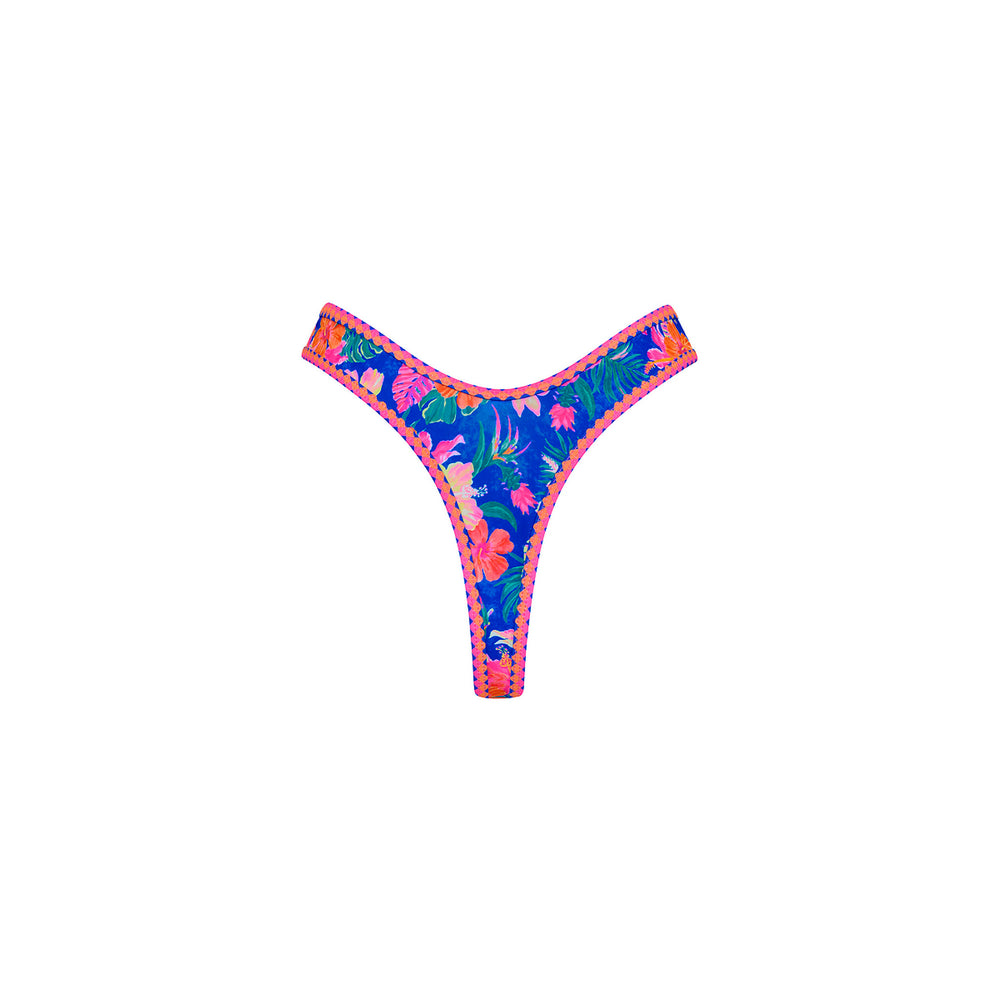 High Leg Thong Bikini Bottom - Electric Palms