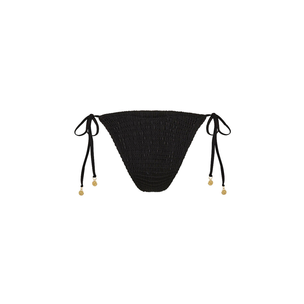 Shirred Dipped Cheeky Tie Bikini Bottom - Twilight Black