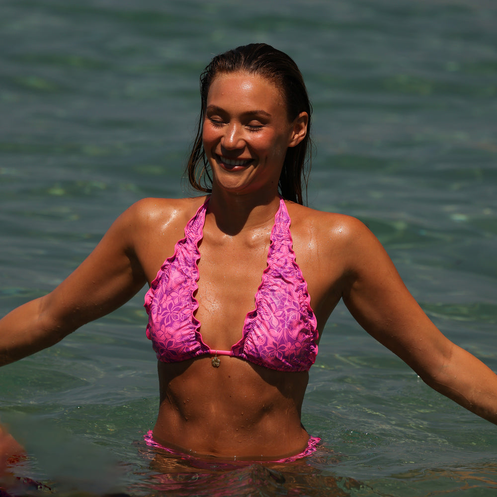 Lettuce Edge Halter Bikini Top - Bubble Berry