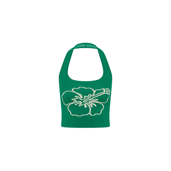 ●PALE JADE● 25SS Curly Knit Logo Halter Tank YYDGH Women's Criss Cross Halter Crop Top Ribbed Knit