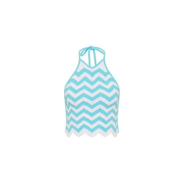 Chevron Knit Halter Crop Top - Crystal Cove