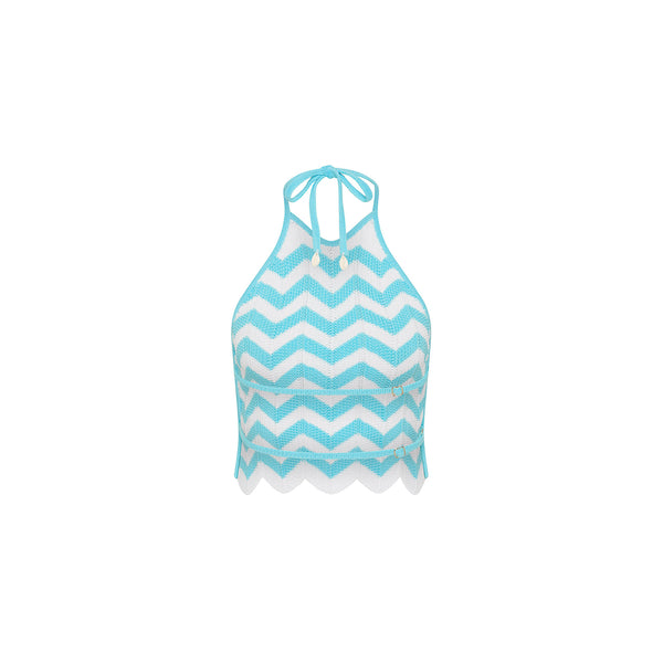 Chevron Knit Halter Crop Top - Crystal Cove