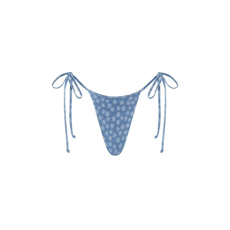 Micro Thong Tie Side Bikini Bottom - Daisy Denim
