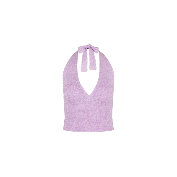 Retro Tie Halter Knit Top - Lilac Glimmer –Kulani Kinis