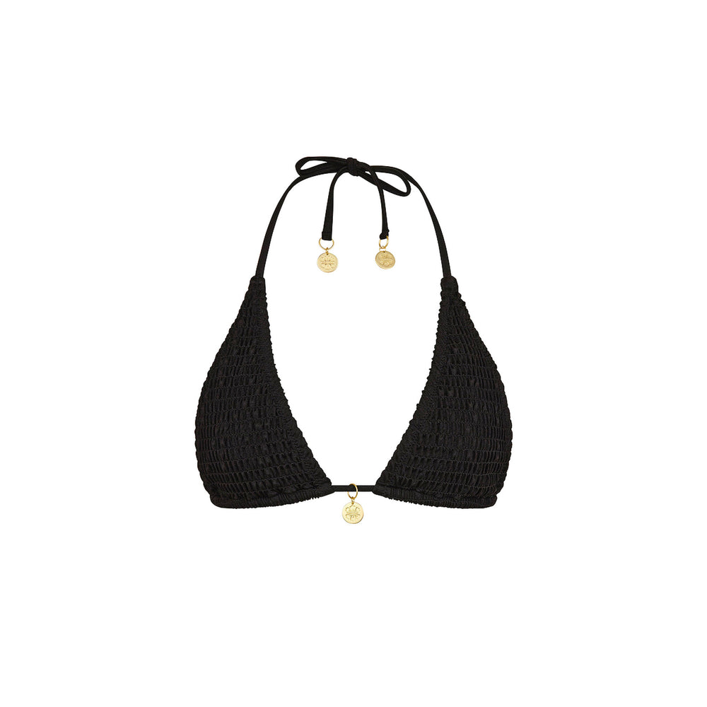 Shirred Triangle Bikini Top - Twilight Black