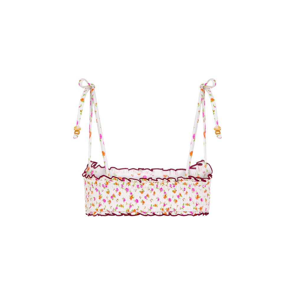 Shirred Crop Tie Bikini Top - Rosie Posie