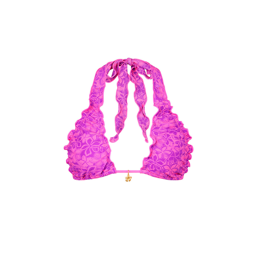 Lettuce Edge Halter Bikini Top - Bubble Berry