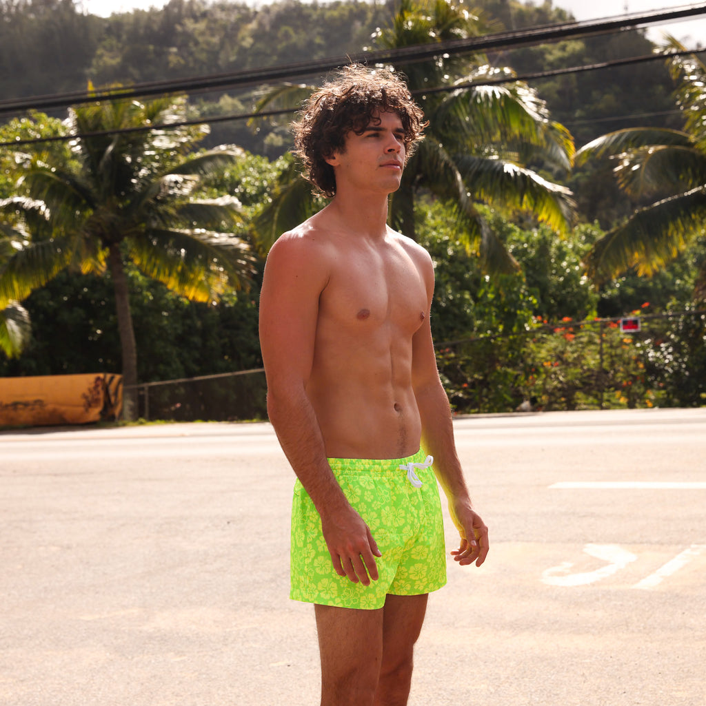 Men's 4" Stretch Swim Trunks - Aloha Lime