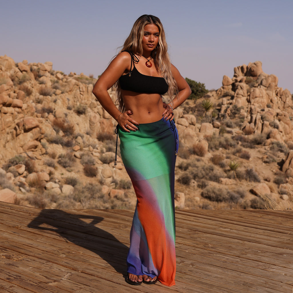 Simple Shirred Tie Crop - Natural Black