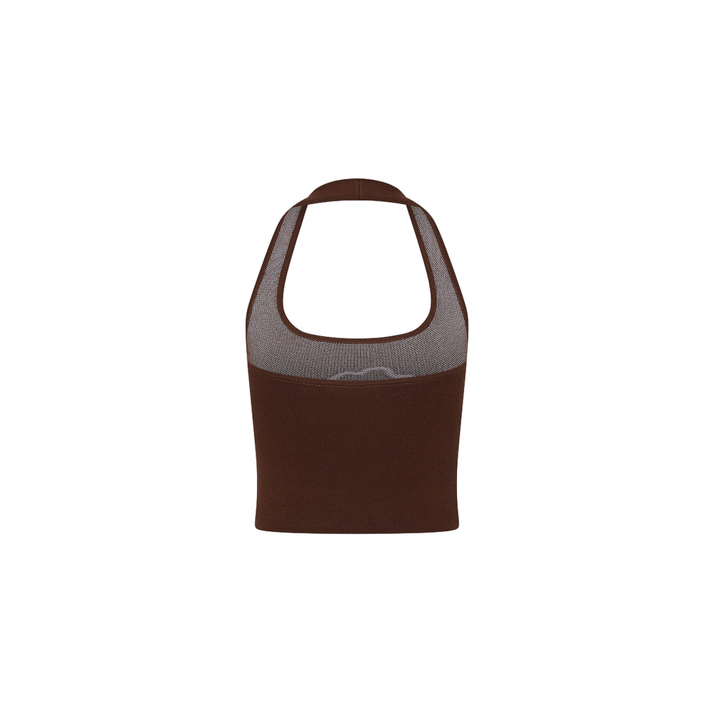 Knit Halter Tank Top - Espresso Bloom