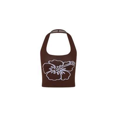 Knit Halter Tank Top - Espresso Bloom