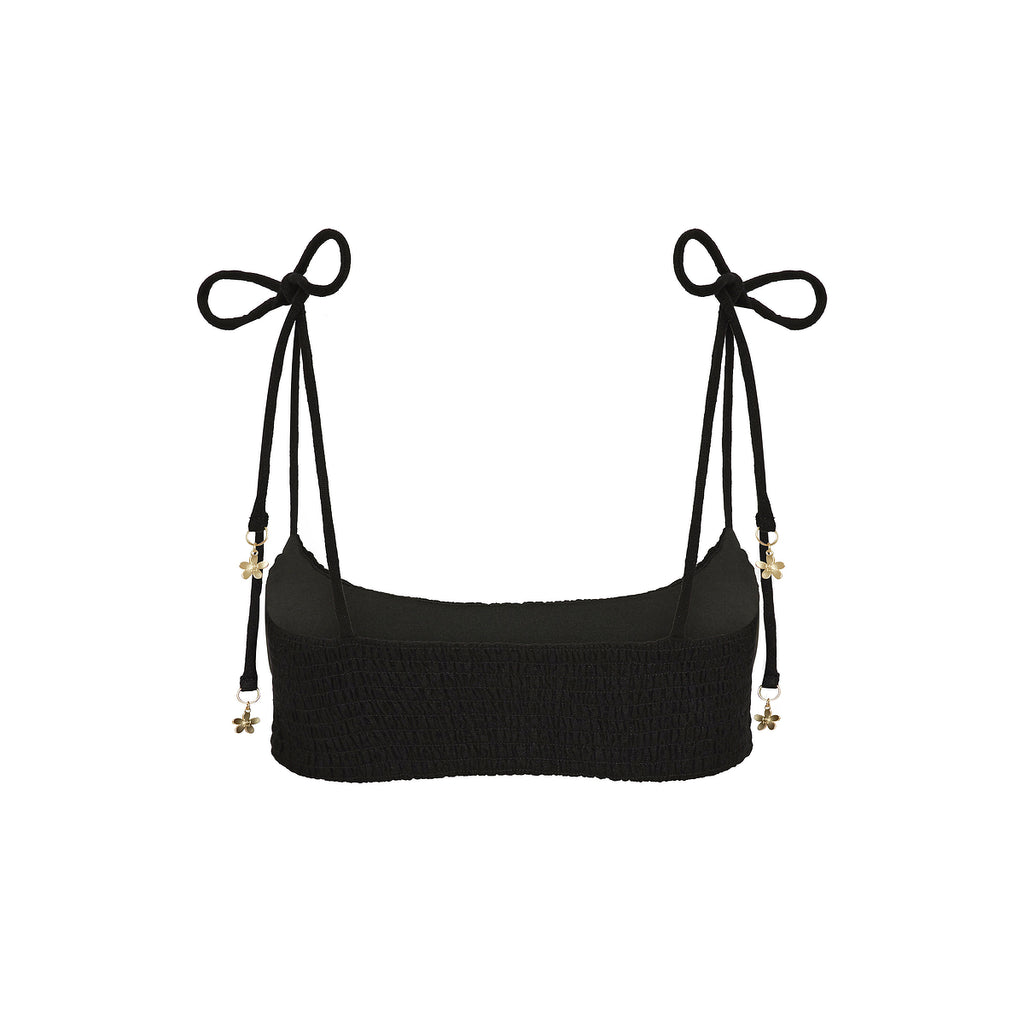Simple Shirred Tie Crop - Natural Black