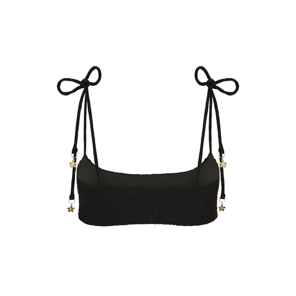 Simple Shirred Tie Crop - Natural Black