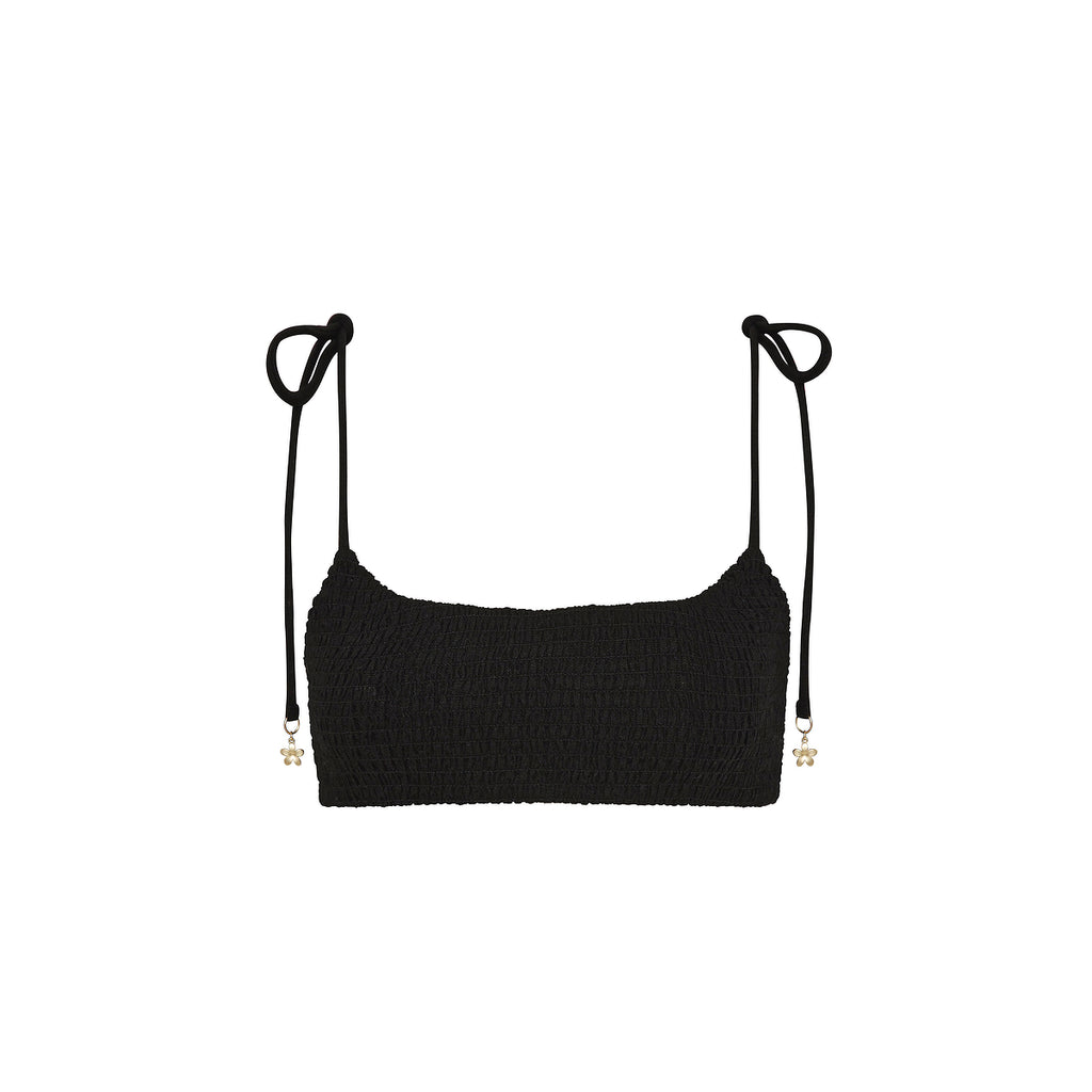 Simple Shirred Tie Crop - Natural Black