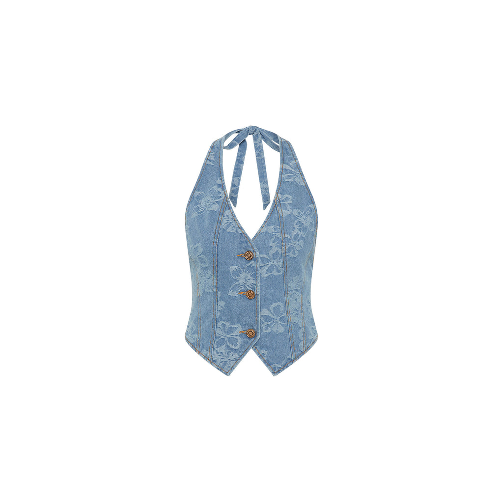 Halter Open Back Vest - Dixie Denim