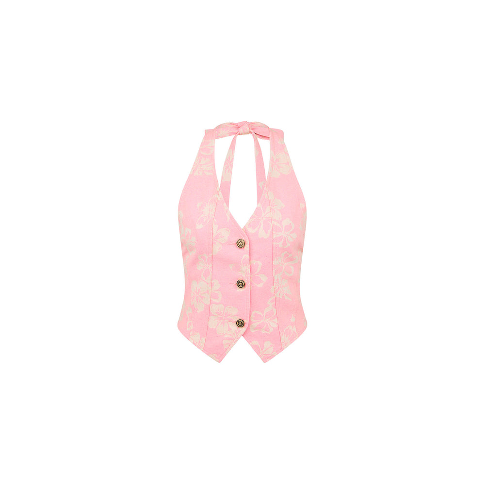 Halter Open Back Vest - Pixie Denim
