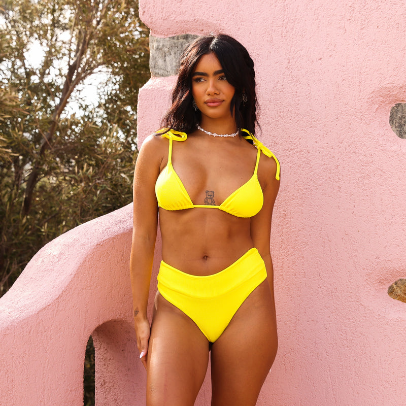 Halter Bralette Bikini Top - Sunshine Yellow Ribbed –Kulani Kinis