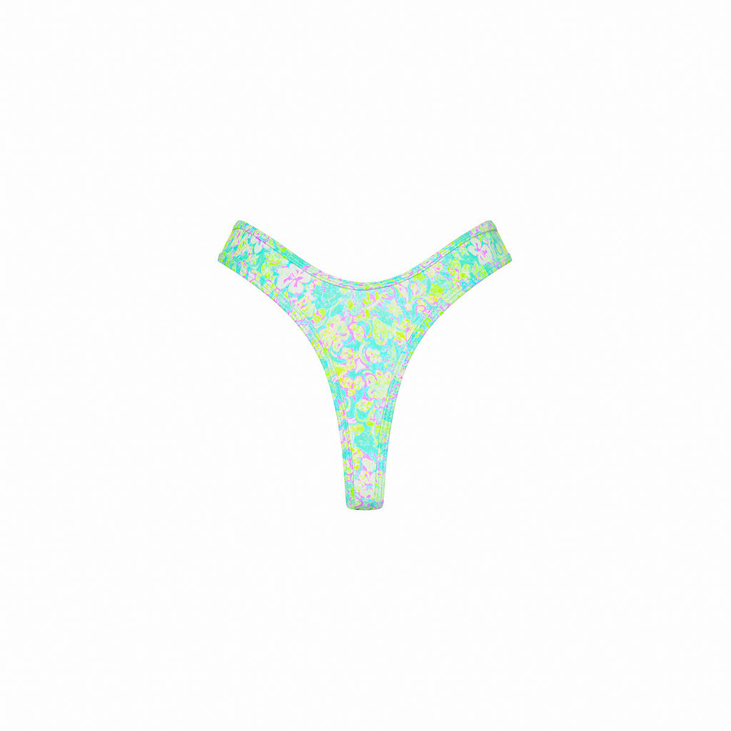 High Leg Thong Bikini Bottom - Hibiscus Fizz