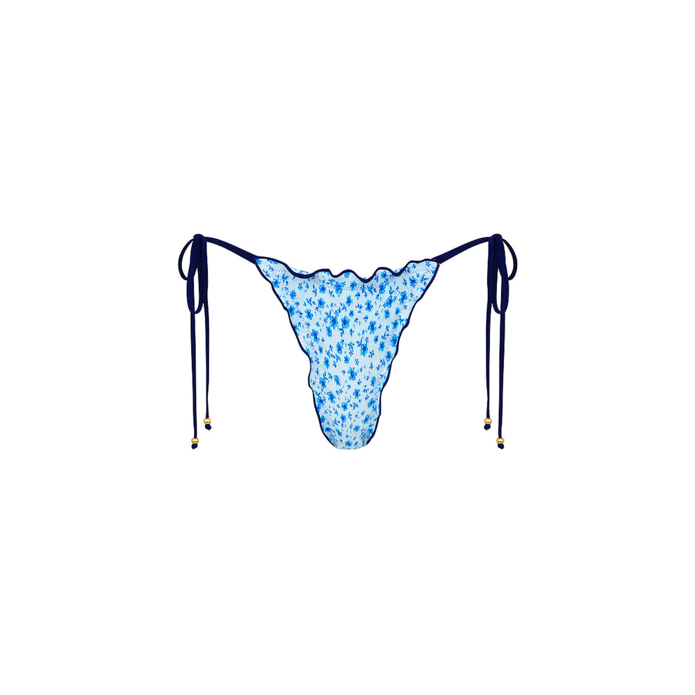 Lettuce Edge Thong Tie Bikini Bottom - Dream Flower