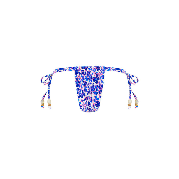 Tie Ruched Thong Bikini Bottom - Ocean Colada