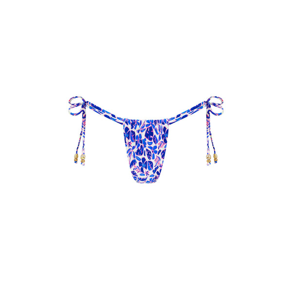 Tie Ruched Thong Bikini Bottom - Ocean Colada