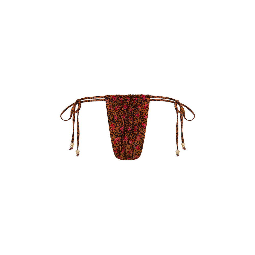 Tie Ruched Thong Bikini Bottom - Wild Rose