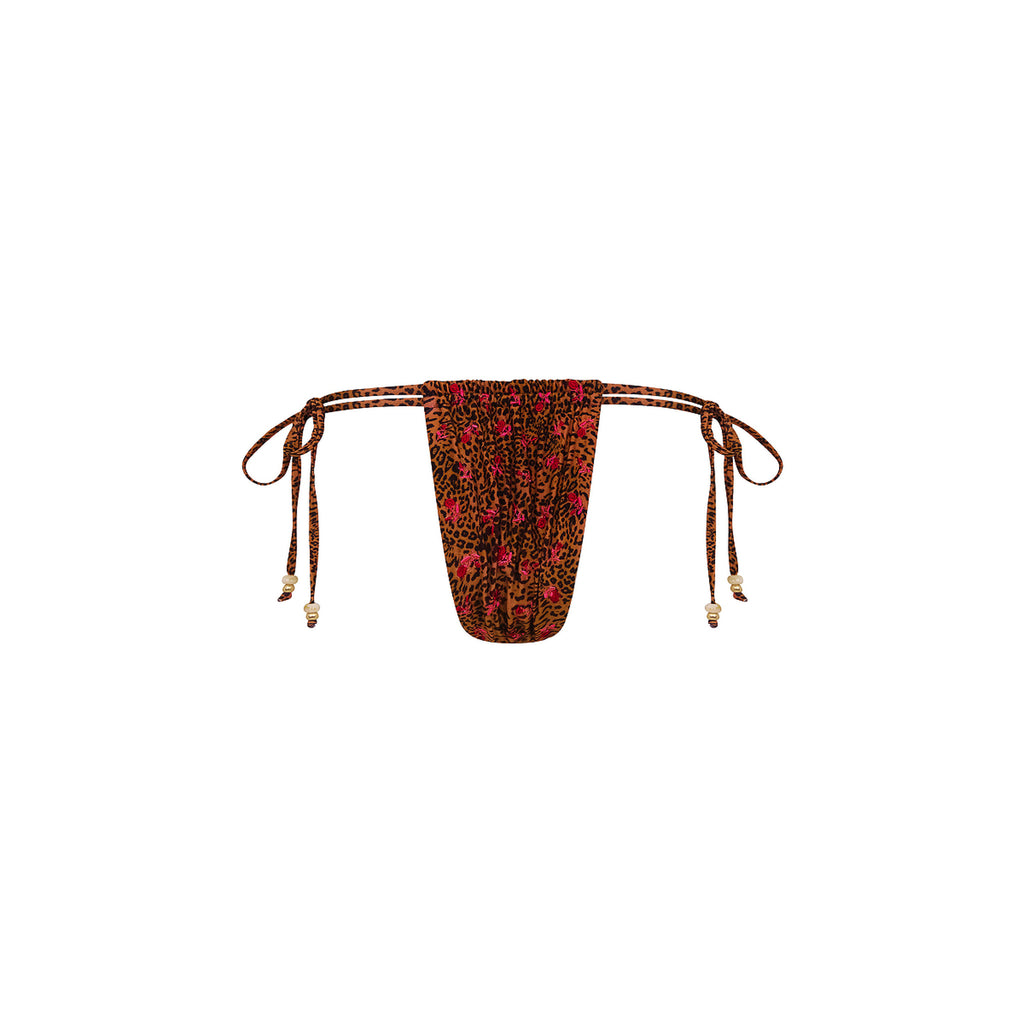 Tie Ruched Thong Bikini Bottom - Wild Rose