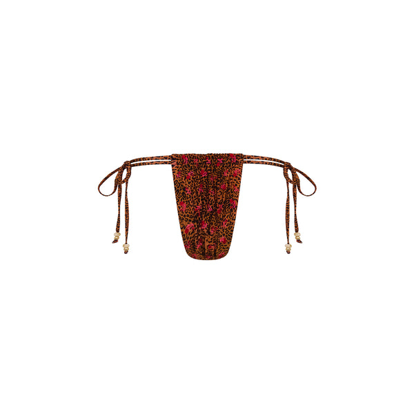 Tie Ruched Thong Bikini Bottom - Wild Rose