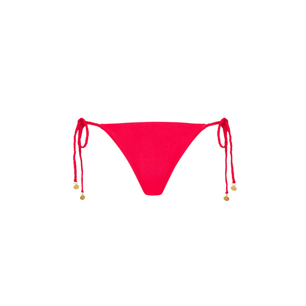 Braided Thong Tie Side Bikini Bottom - Cherry Crush