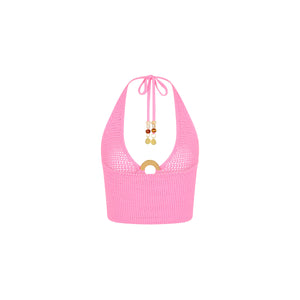 Knit Ring Halter Crop Top - Bubblegum