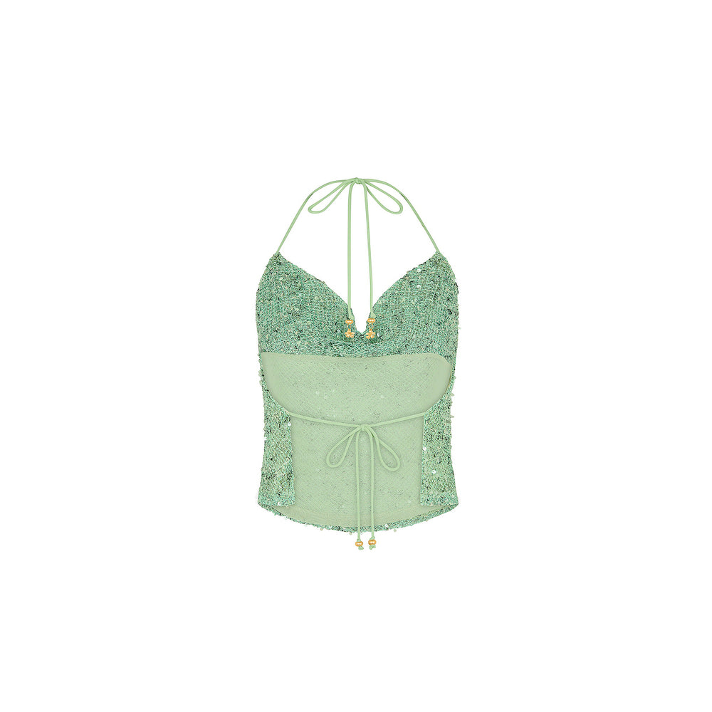 Cowl Halter Neck top - Sea Spritz