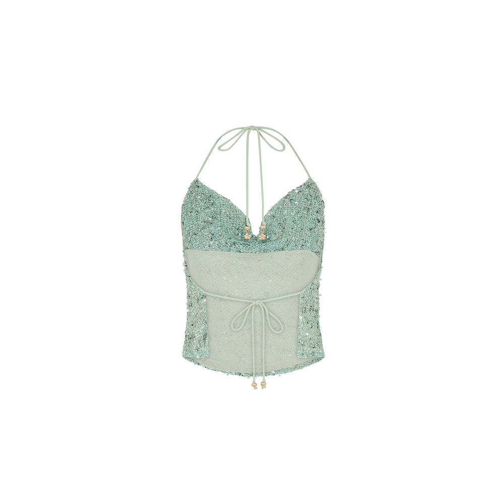 Cowl Halter Neck top - Sea Spritz