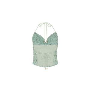 Cowl Halter Neck top - Sea Spritz
