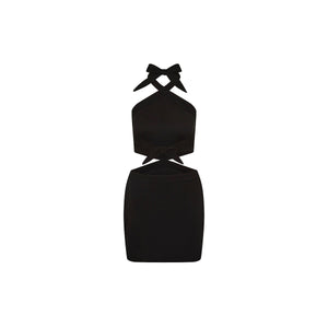 Cut Out Halter Neck Mini Dress - Twilight Black