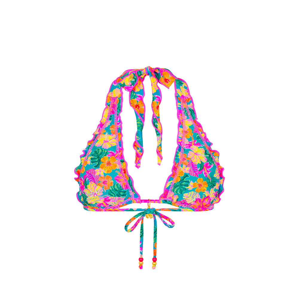 Lettuce Edge Halter Bikini Top - Paradise Pop