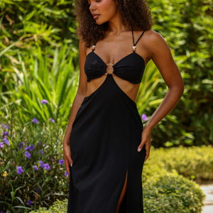 Beaded Cut Out Maxi Dress - Twilight Black