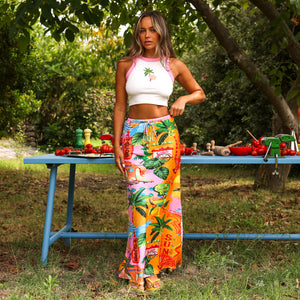 Bias Drawstring Maxi Skirt - Sunlit Spritz