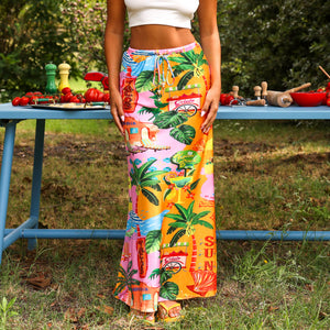 Bias Drawstring Maxi Skirt - Sunlit Spritz