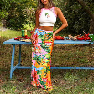 Bias Drawstring Maxi Skirt - Sunlit Spritz