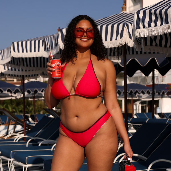 Bind Tie Halter Bikini Top - Cherry Cola