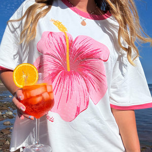 Boyfriend Bind Tee - Hibiscus Horizon