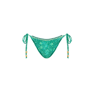 Crochet Dipped Cheeky Tie Bikini Bottom - Emerald Aura