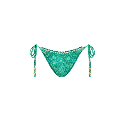 Crochet Dipped Cheeky Tie Bikini Bottom - Emerald Aura