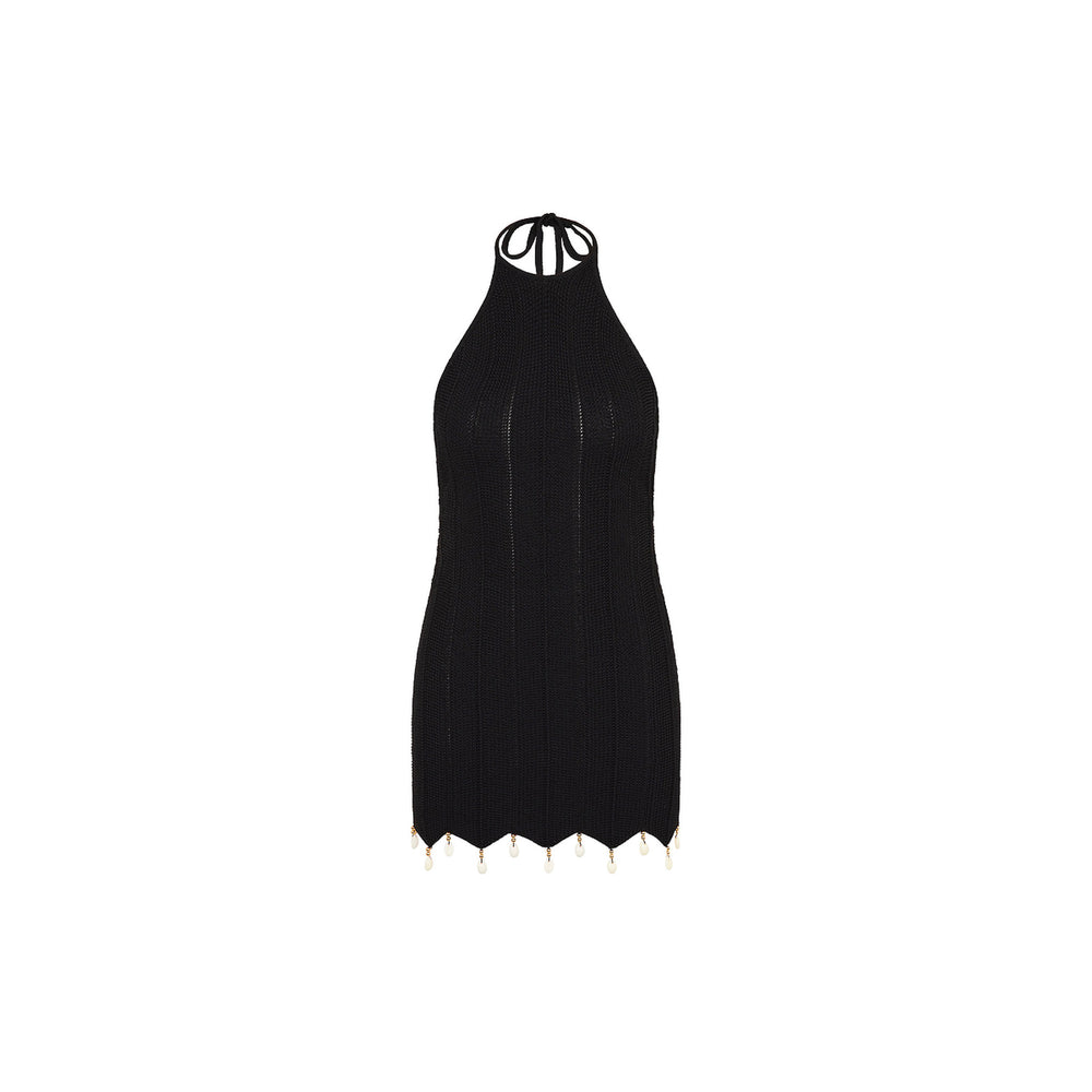 Chevron Knit Halter Mini Dress - Twilight Black