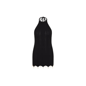 Chevron Knit Halter Mini Dress - Twilight Black