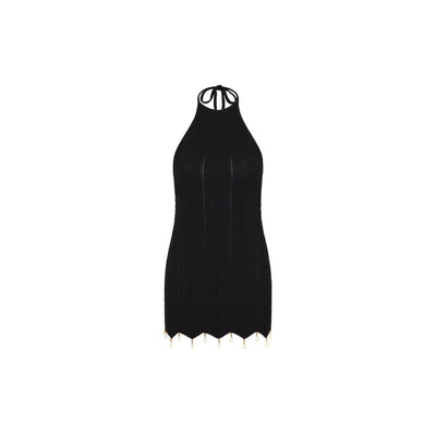 Chevron Knit Halter Mini Dress - Twilight Black