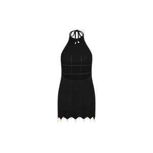 Chevron Knit Halter Mini Dress - Twilight Black