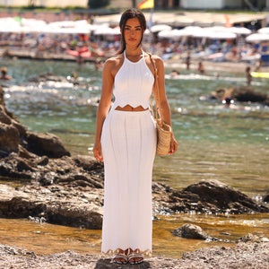 Chevron Knit Midi Skirt - Whipped White