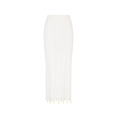 Chevron Knit Midi Skirt - Whipped White