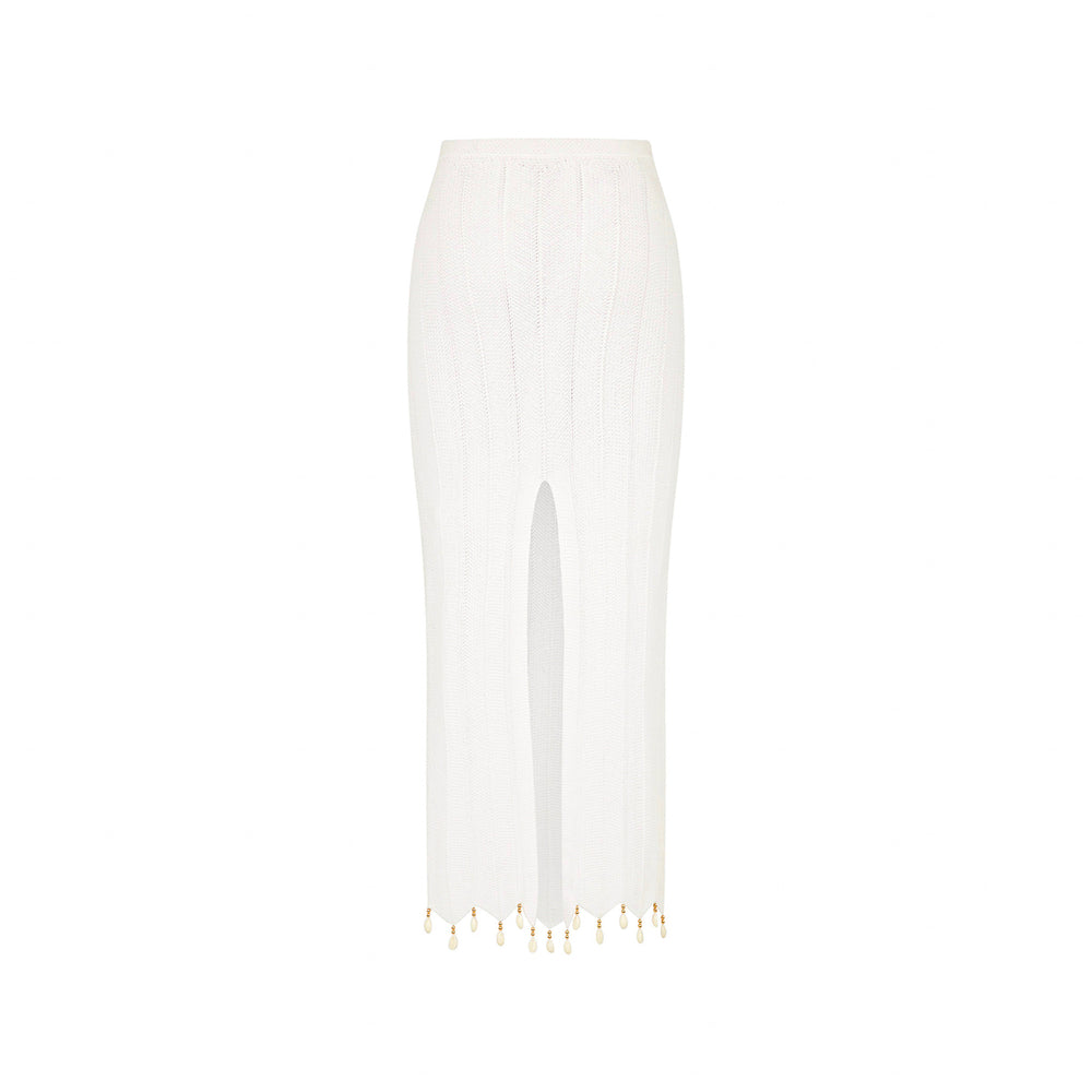 Chevron Knit Midi Skirt - Whipped White